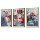 Set of 3 Geometric Abstract Squares In Red White and Blue Framed Art Prints | Artze Wall Art UK