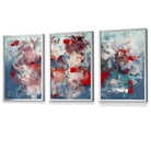 Set of 3 Geometric Abstract Squares In Red White and Blue Framed Art Prints | Artze Wall Art UK