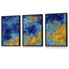 Set of 3 Abstract Cerulean Shore In Blue and Yellow Framed Art Prints | Artze Wall Art UK