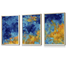 Set of 3 Abstract Cerulean Shore In Blue and Yellow Framed Art Prints | Artze Wall Art UK