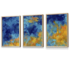 Set of 3 Abstract Cerulean Shore In Blue and Yellow Framed Art Prints | Artze Wall Art UK