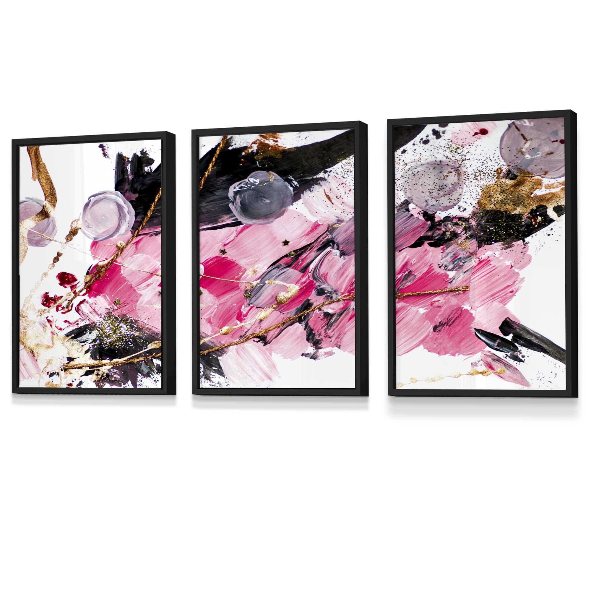 Set of 3 Geometric Abstract Pink Candy Framed Art | Artze Wall Art UK