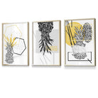 Yellow and Black Minimal Pineapple Art Prints Set of 3 Framed Wall Art | Artze Wall Art UK