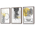 Yellow and Black Minimal Pineapple Art Prints Set of 3 Framed Wall Art | Artze Wall Art UK