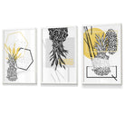 Yellow and Black Minimal Pineapple Art Prints Set of 3 Framed Wall Art | Artze Wall Art UK