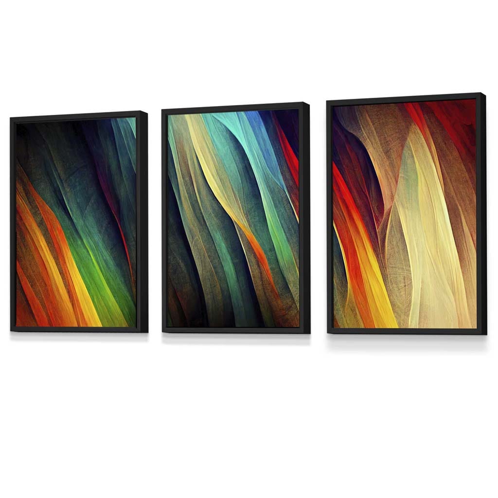 Set of 3 Abstract Ribbons of Bright Colours Framed Art | Artze Wall Art UK