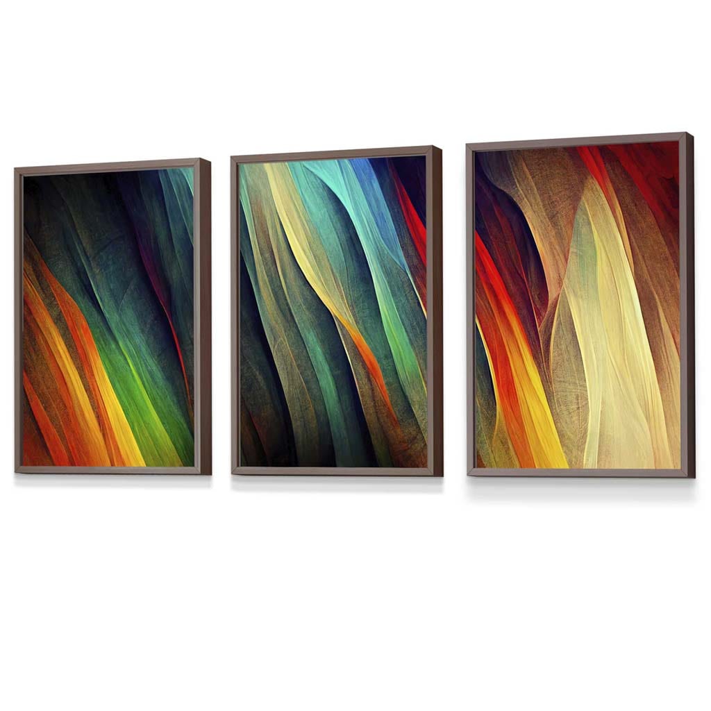 Set of 3 Abstract Ribbons of Bright Colours Framed Art | Artze Wall Art UK