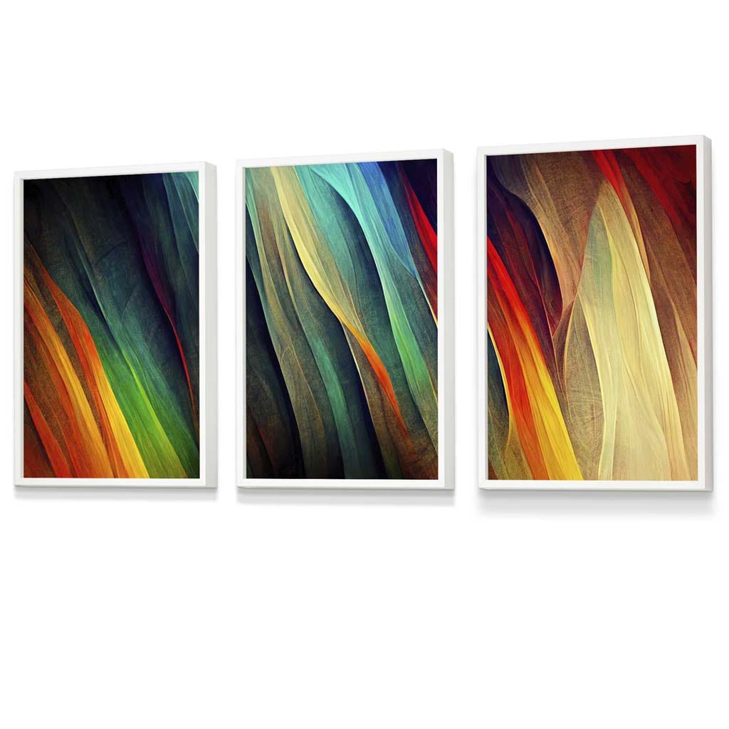 Set of 3 Abstract Ribbons of Bright Colours Framed Art | Artze Wall Art UK