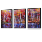 Set of 3 Abstract Summer Trees in Purple and Red Framed Art | Artze Wall Art UK
