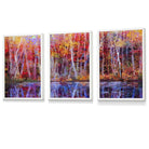 Set of 3 Abstract Summer Trees in Purple and Red Framed Art | Artze Wall Art UK