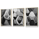Geometric Abstract Black and Grey Set of 3 Framed Art | Artze Wall Art UK