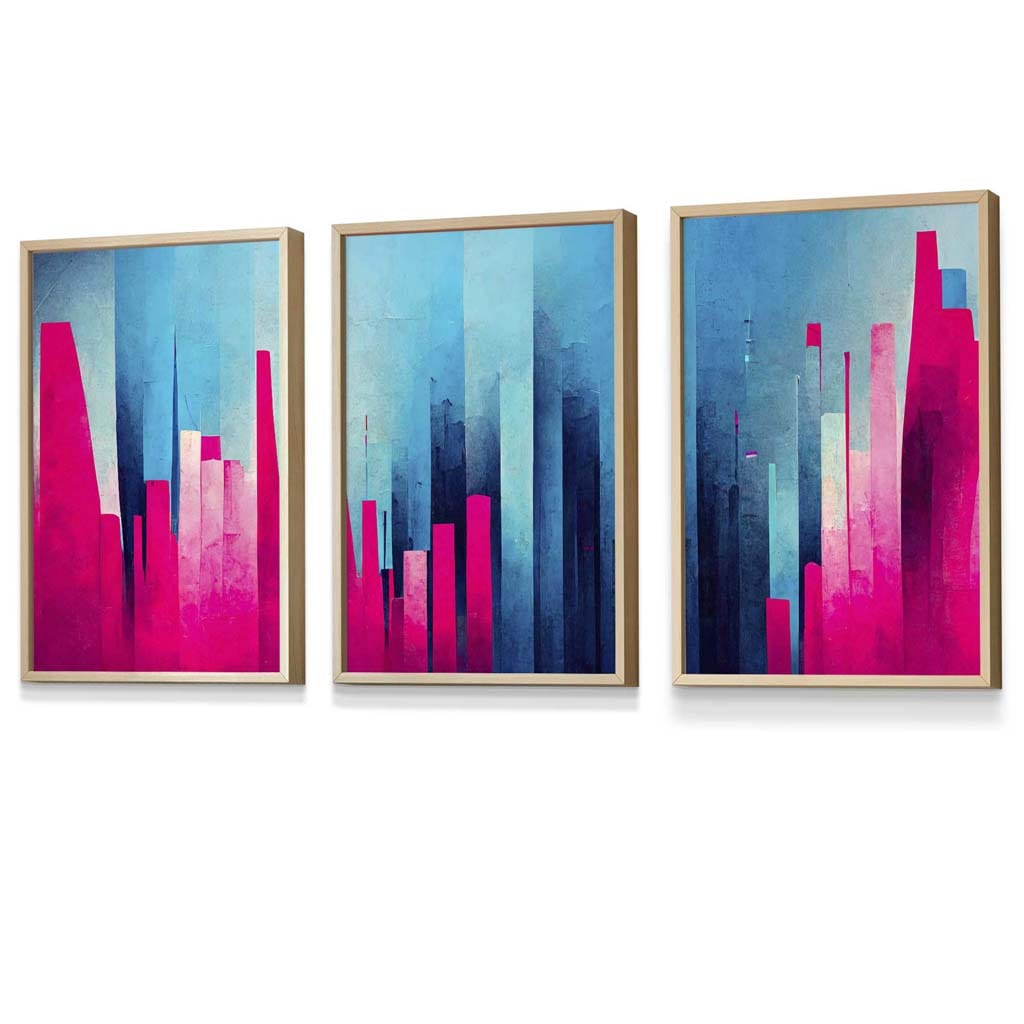 Geometric Blue and Pink Art Deco Framed Wall Art Prints | Artze Wall Art UK