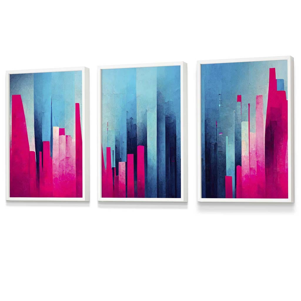 Geometric Blue and Pink Art Deco Framed Wall Art Prints | Artze Wall Art UK