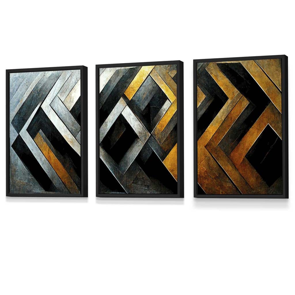 Set of 3 Abstract Industrial Mosaic Framed Wall Art Prints | Artze Wall Art UK