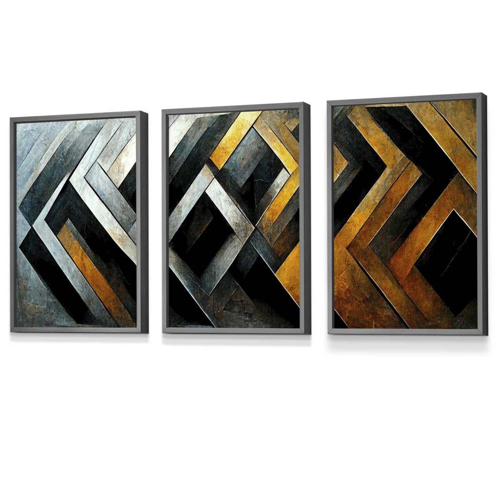 Set of 3 Abstract Industrial Mosaic Framed Wall Art Prints | Artze Wall Art UK