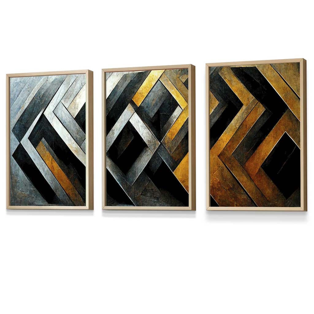 Set of 3 Abstract Industrial Mosaic Framed Wall Art Prints | Artze Wall Art UK