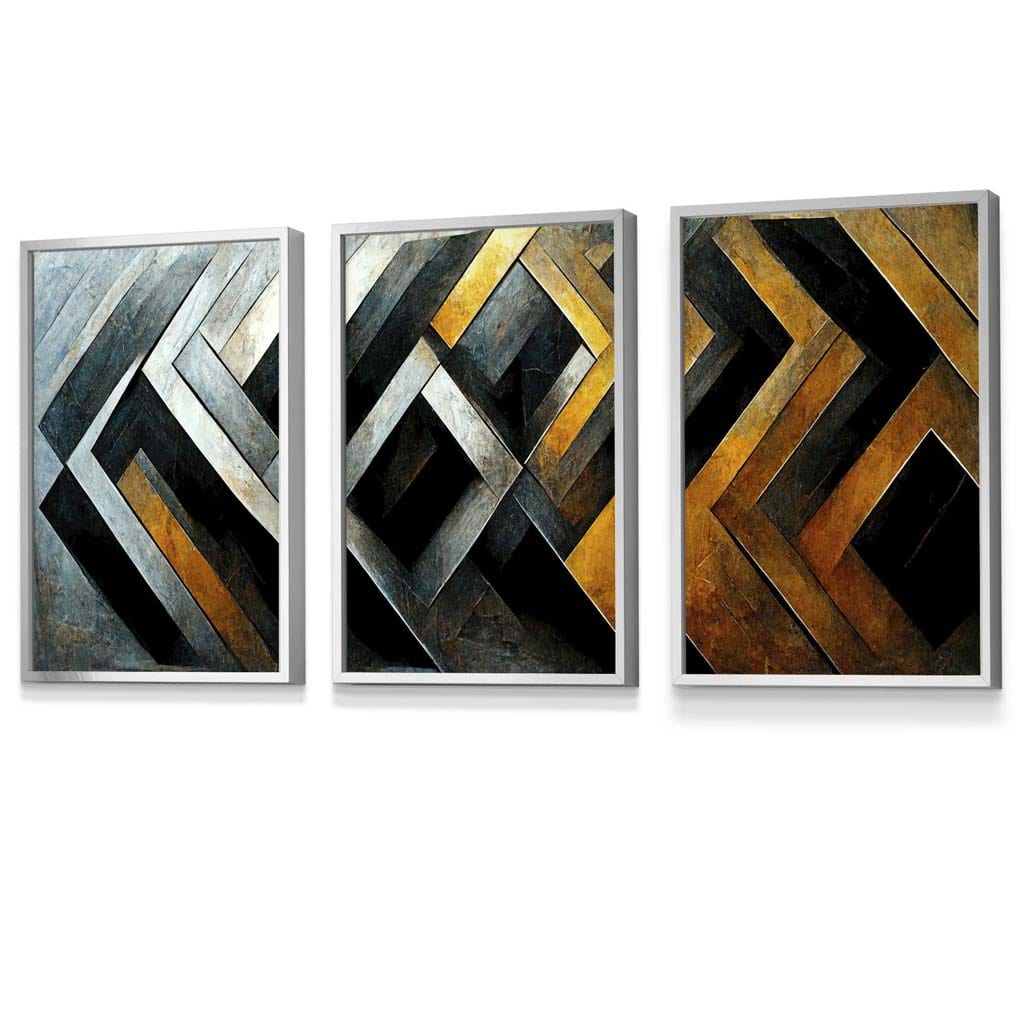 Set of 3 Abstract Industrial Mosaic Framed Wall Art Prints | Artze Wall Art UK