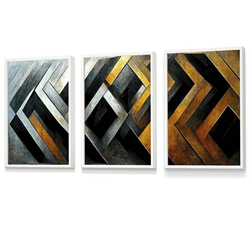 Set of 3 Abstract Industrial Mosaic Framed Wall Art Prints | Artze Wall Art UK