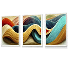 Abstract Yellow Blue Cerulean Waves Set of 3 Framed Wall Art | Artze Wall Art UK