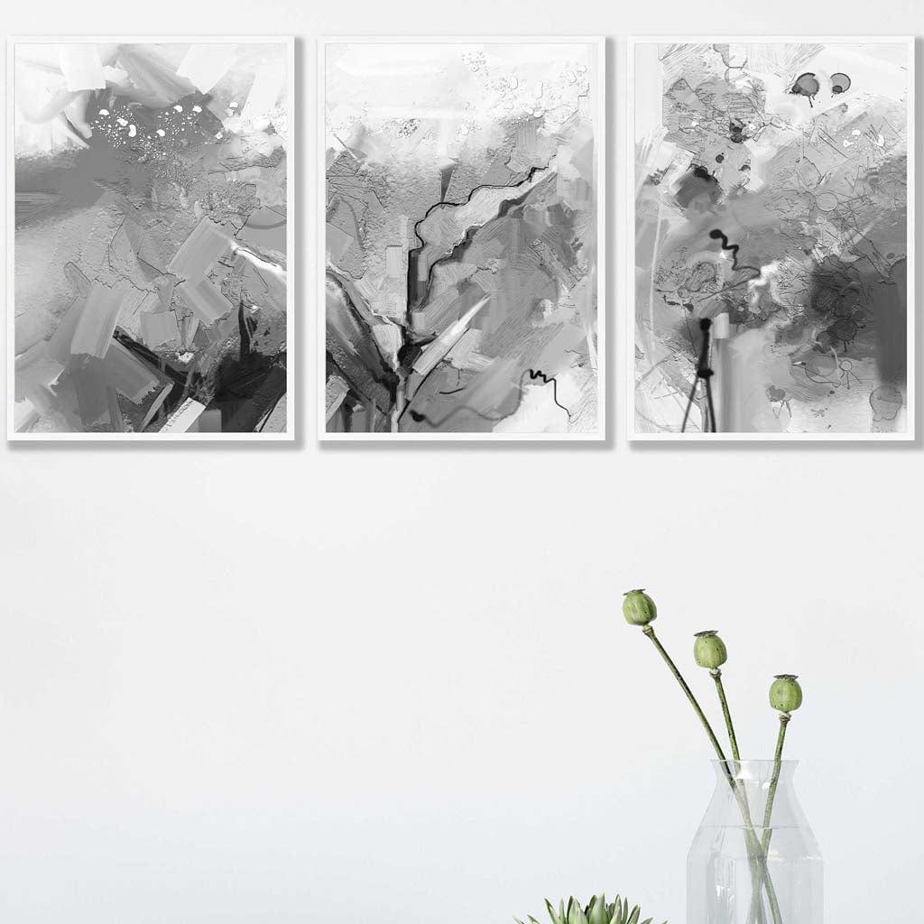Set of 3 Abstract Black and White Art Prints