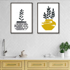 Yellow, Grey Boho Botanical Sketch Prints | Artze Wall Art UK