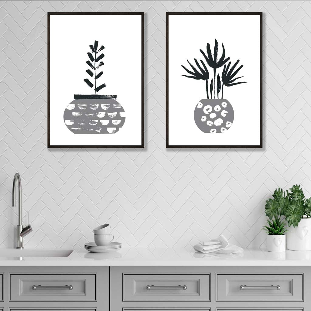 Grey Boho Botanical Sketch Set of 2 Art Poster | Artze Wall Art UK