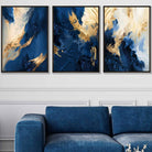 Abstract Navy Blue and Gold Set of 3 Wall Art Prints