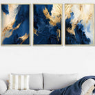 Abstract Navy Blue and Gold Set of 3 Wall Art Prints