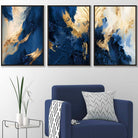 Abstract Navy Blue and Gold Set of 3 Wall Art Prints