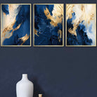 Abstract Navy Blue and Gold Set of 3 Wall Art Prints