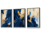 Abstract Framed Navy Blue and Gold Set of 3 Wall Art Prints | Artze Wall Art UK