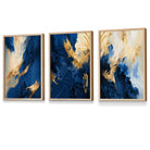 Abstract Framed Navy Blue and Gold Set of 3 Wall Art Prints | Artze Wall Art UK