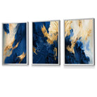 Abstract Framed Navy Blue and Gold Set of 3 Wall Art Prints | Artze Wall Art UK
