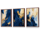 Abstract Framed Navy Blue and Gold Set of 3 Wall Art Prints | Artze Wall Art UK