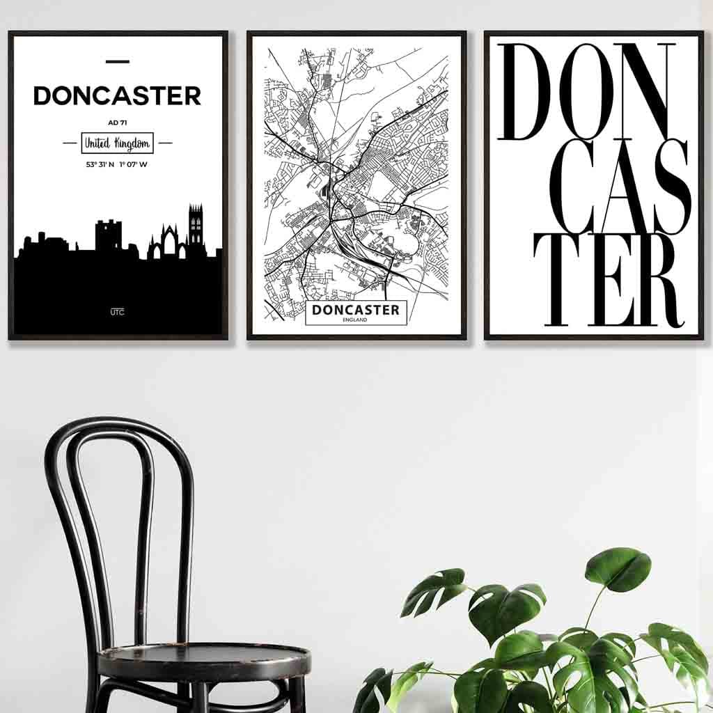 Set of 3 Doncaster Skyline Street Map City Prints