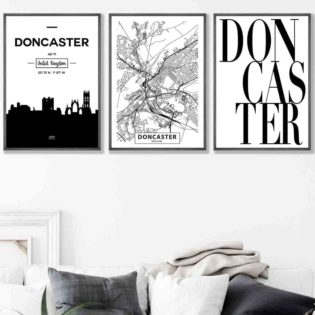 Set of 3 Doncaster Skyline Street Map City Prints