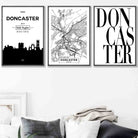 Set of 3 Doncaster Skyline Street Map City Prints