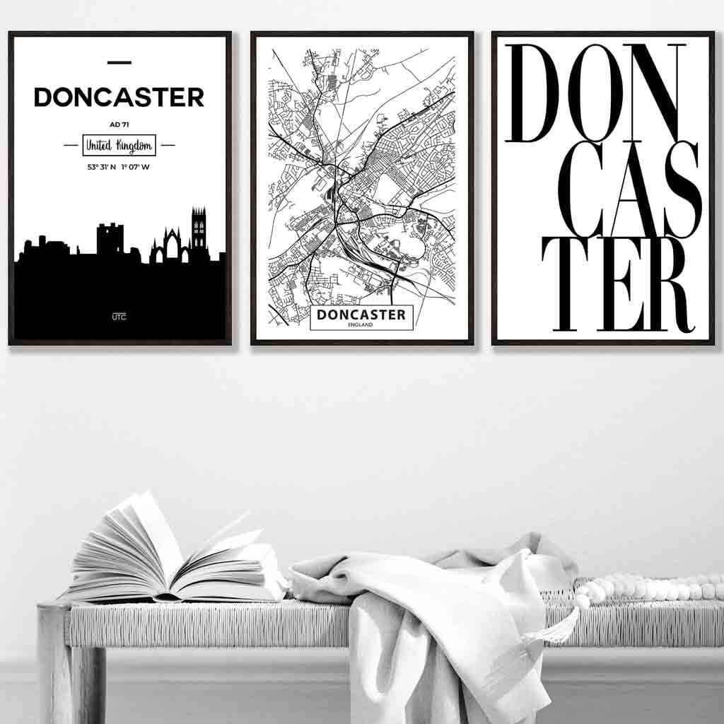 Set of 3 Doncaster Skyline Street Map City Prints