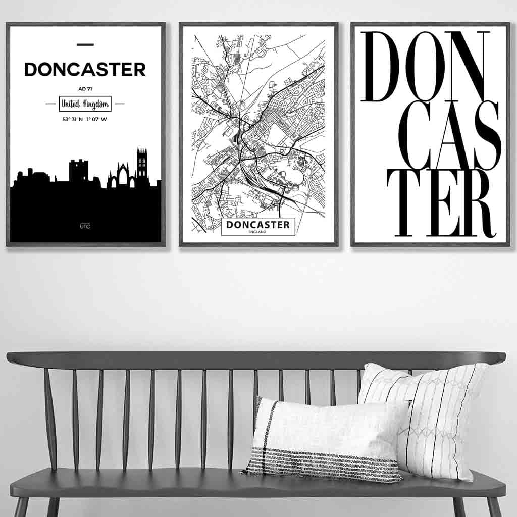 Set of 3 Doncaster Skyline Street Map City Prints