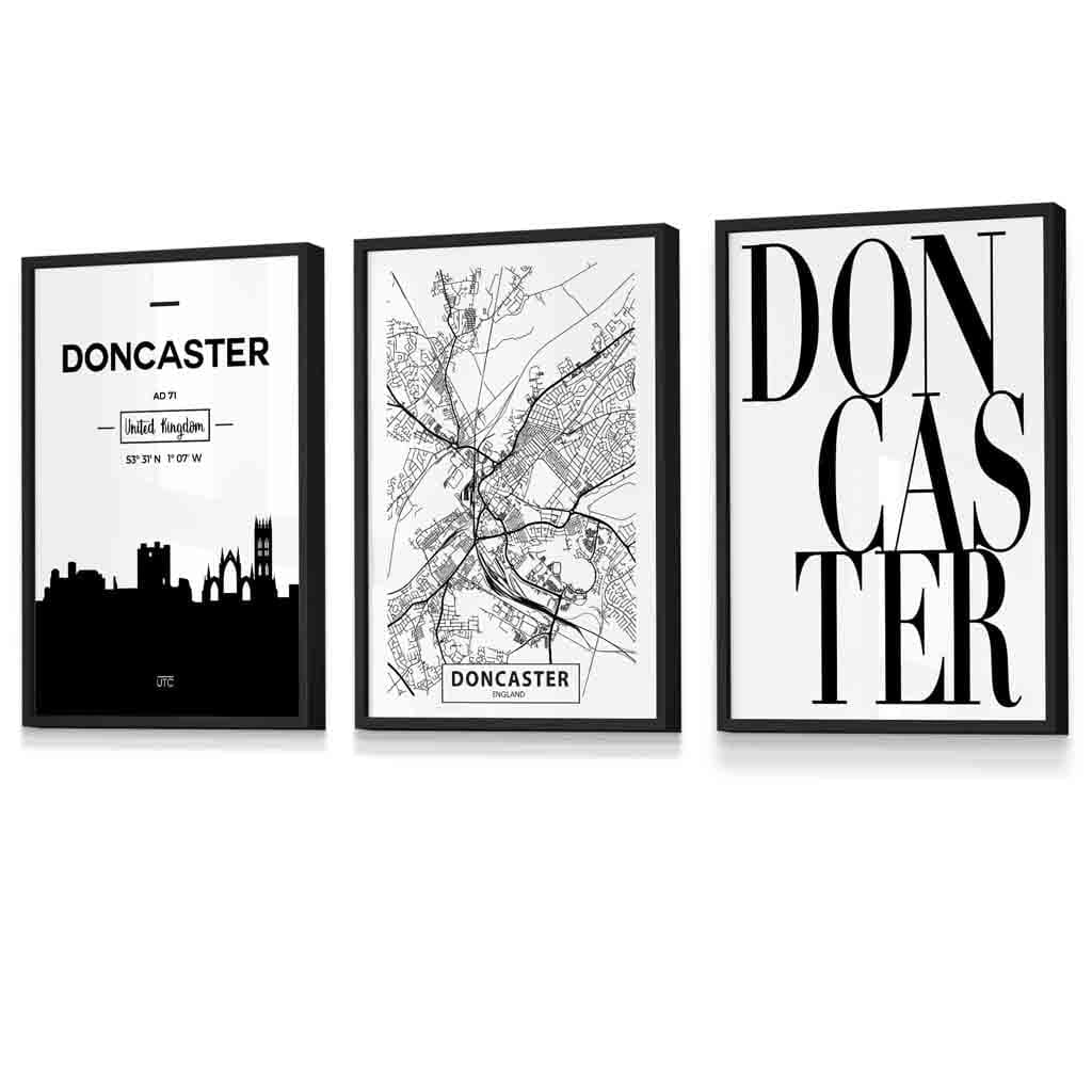 Doncaster City Skyline Map Art Prints / Framed | Artze Wall Art UK