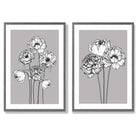 Grey Sketch Peonies Set of 2 Art Prints with Dark Grey Frame
