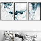 Abstract Teal and White Set of 3 Wall Art Prints