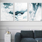 Abstract Teal and White Set of 3 Wall Art Prints