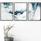 Abstract Teal and White Set of 3 Wall Art Prints