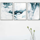 Abstract Teal and White Set of 3 Wall Art Prints