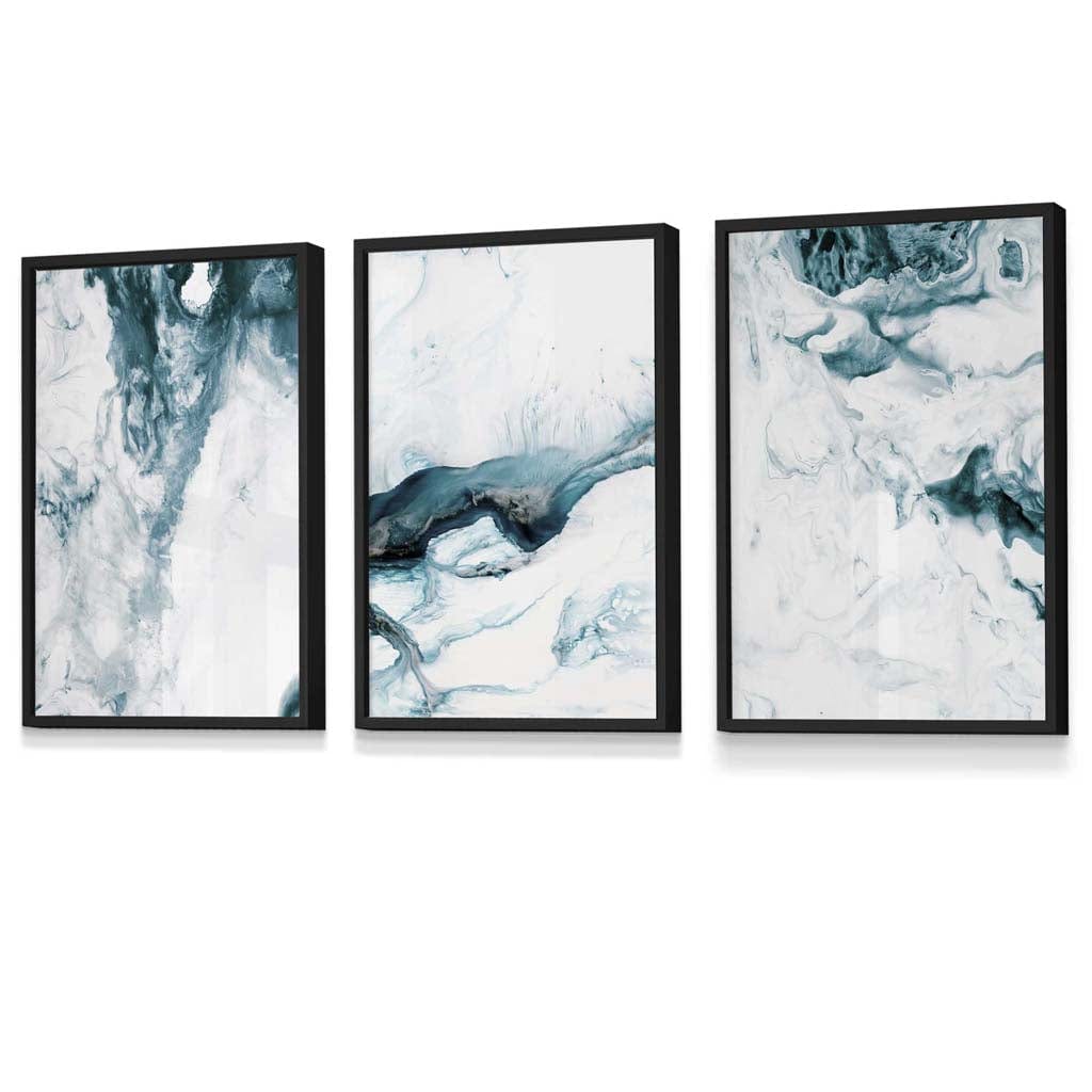 Abstract Teal and White Set of 3 Framed Wall Art | Artze Wall Art UK