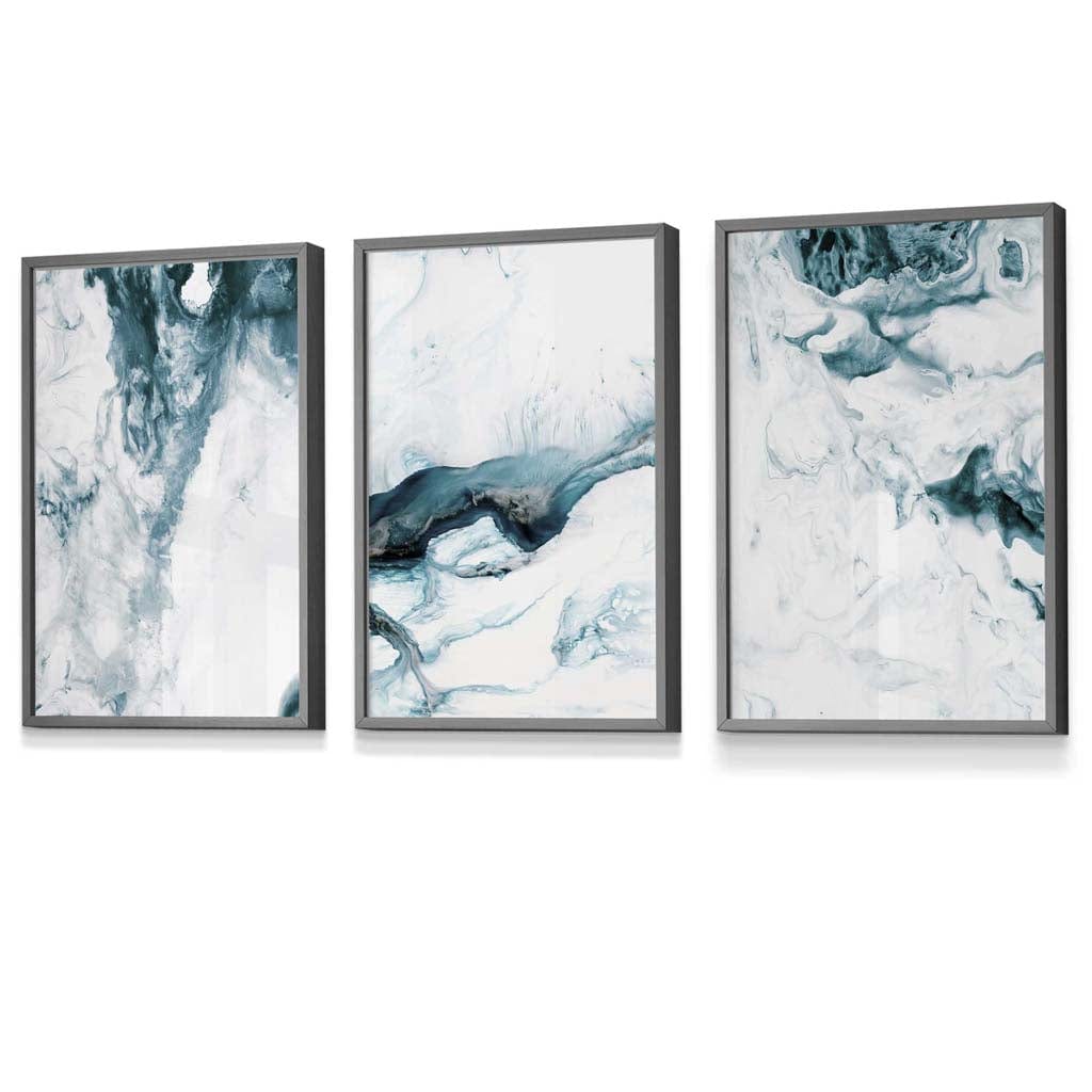 Abstract Teal and White Set of 3 Framed Wall Art | Artze Wall Art UK