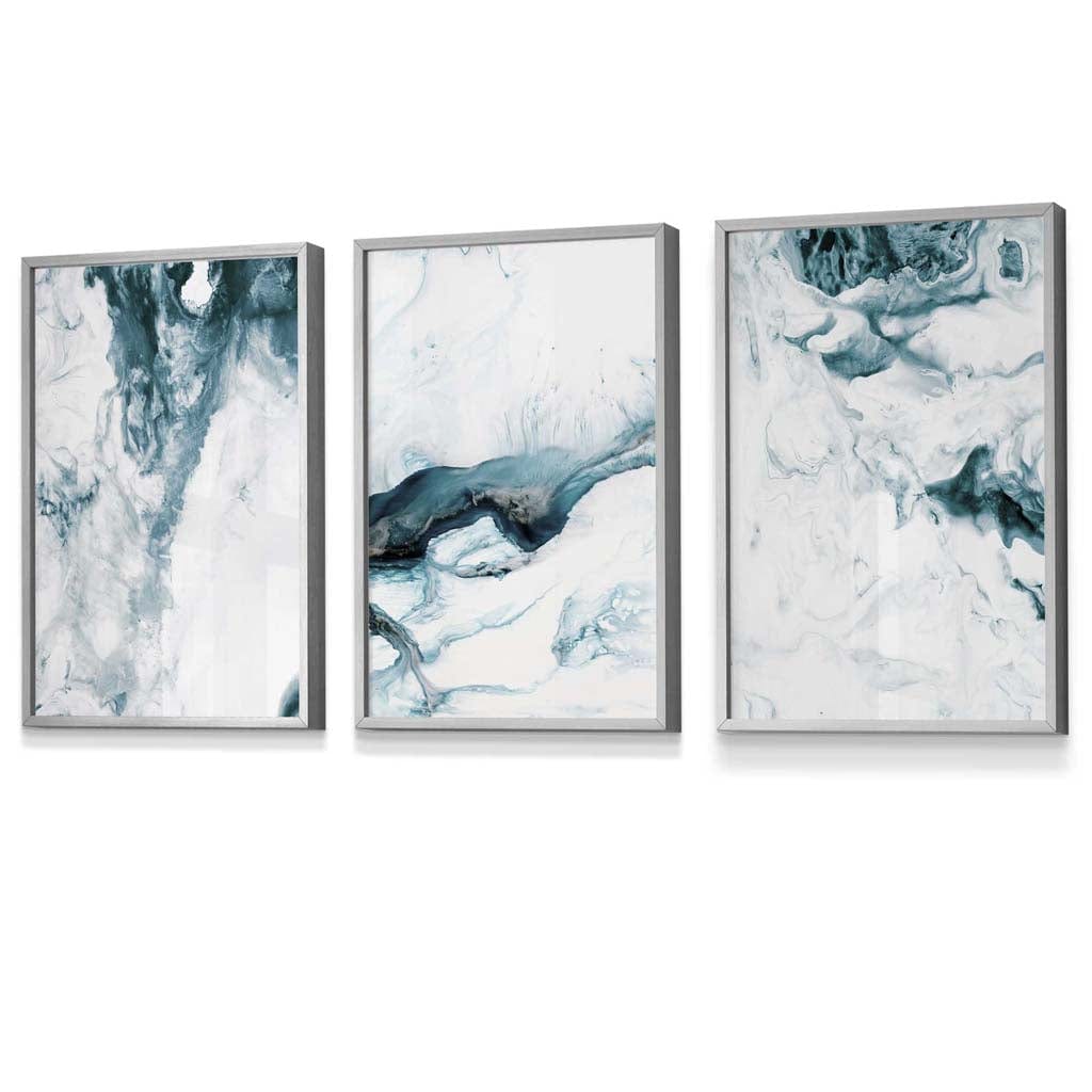 Abstract Teal and White Set of 3 Framed Wall Art | Artze Wall Art UK