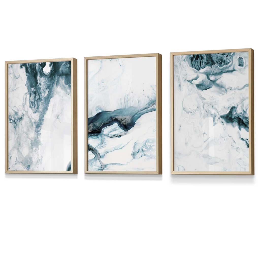 Abstract Teal and White Set of 3 Framed Wall Art | Artze Wall Art UK