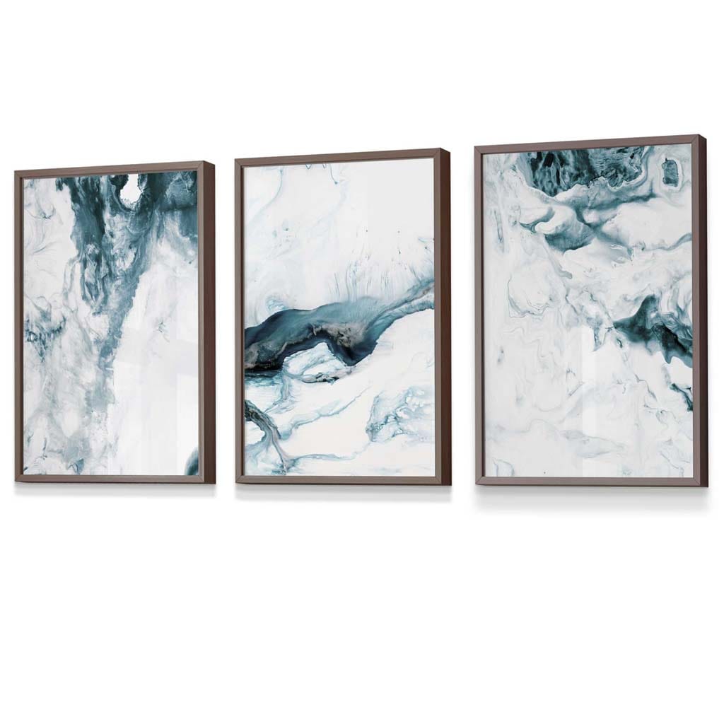 Abstract Teal and White Set of 3 Framed Wall Art | Artze Wall Art UK